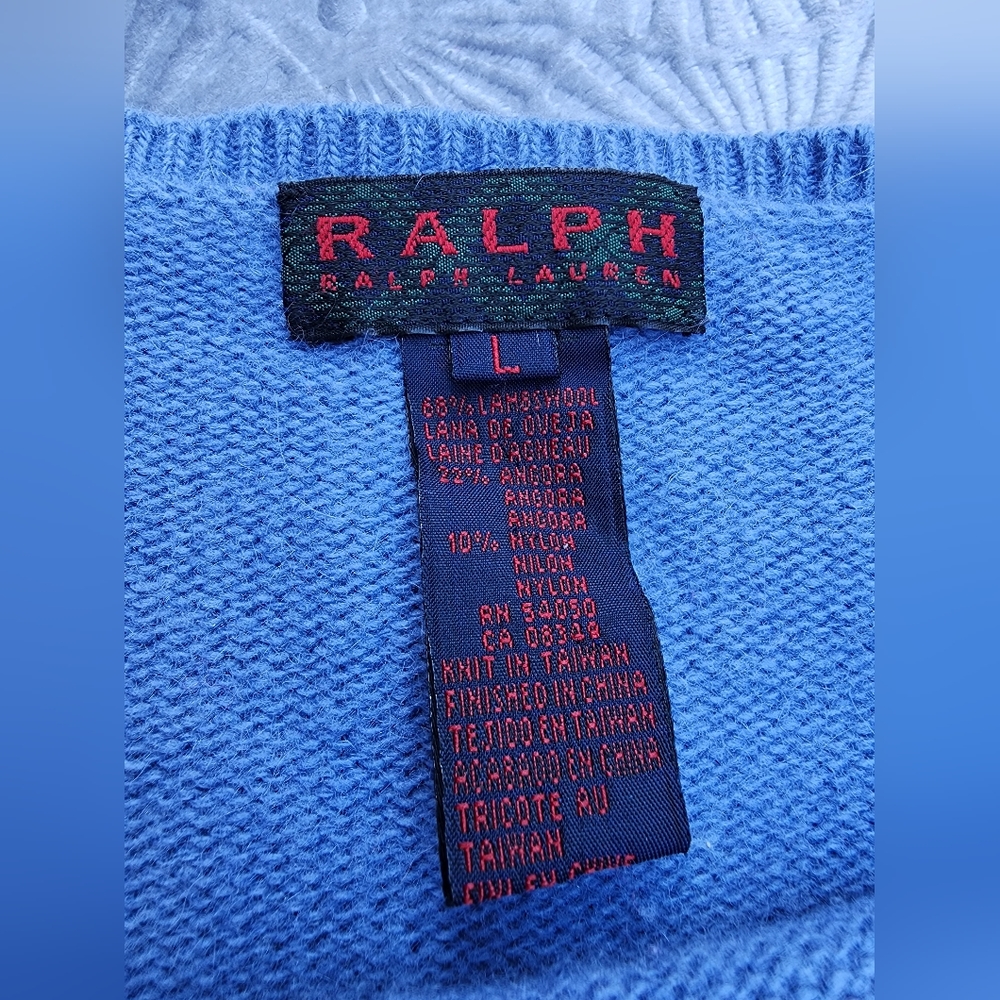 Vintage Ralph Lauren Women's L Sweater Lambs Wool Angora Blue Ombre Tie Dye - Picture 3 of 5